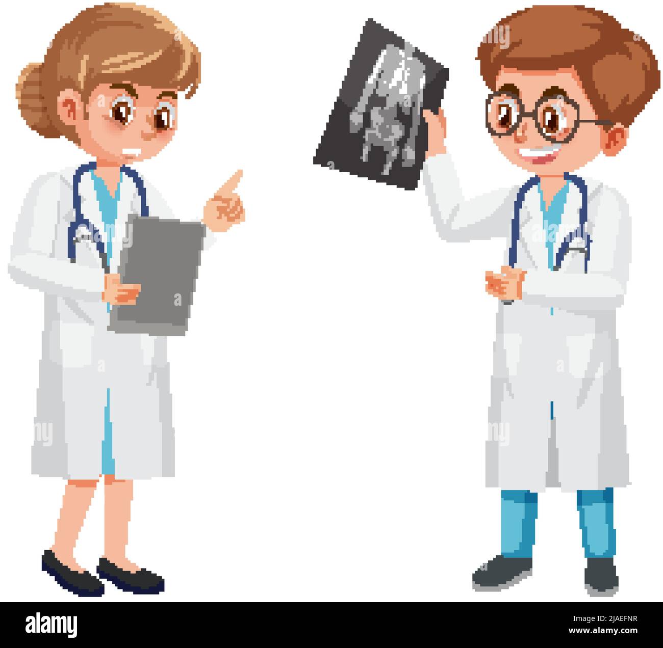 Male and female doctors with xray film illustration Stock Vector Image