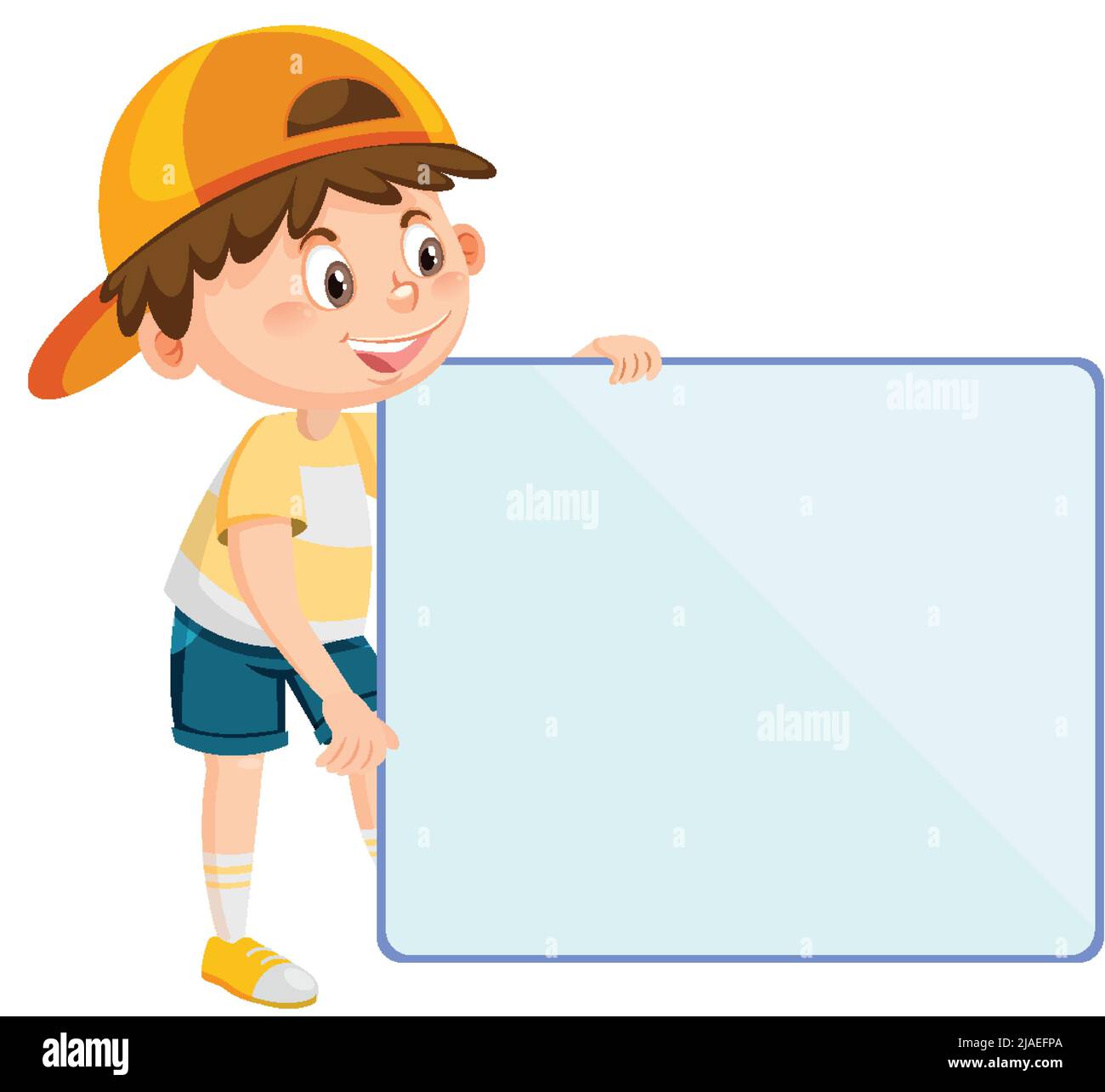 Cute boy holding blank board in cartoon style illustration Stock Vector ...