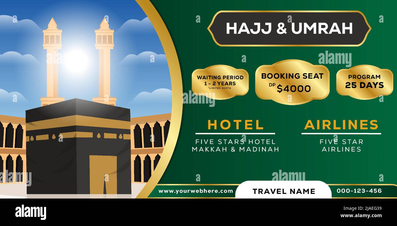 horizontal travel hajj and umrah banner poster illustration Stock