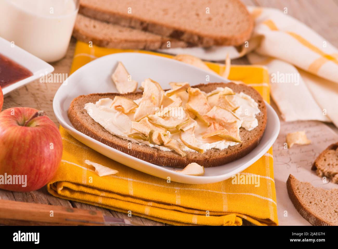Rye bread with apple in crispy slices with skin Stock Photo Alamy