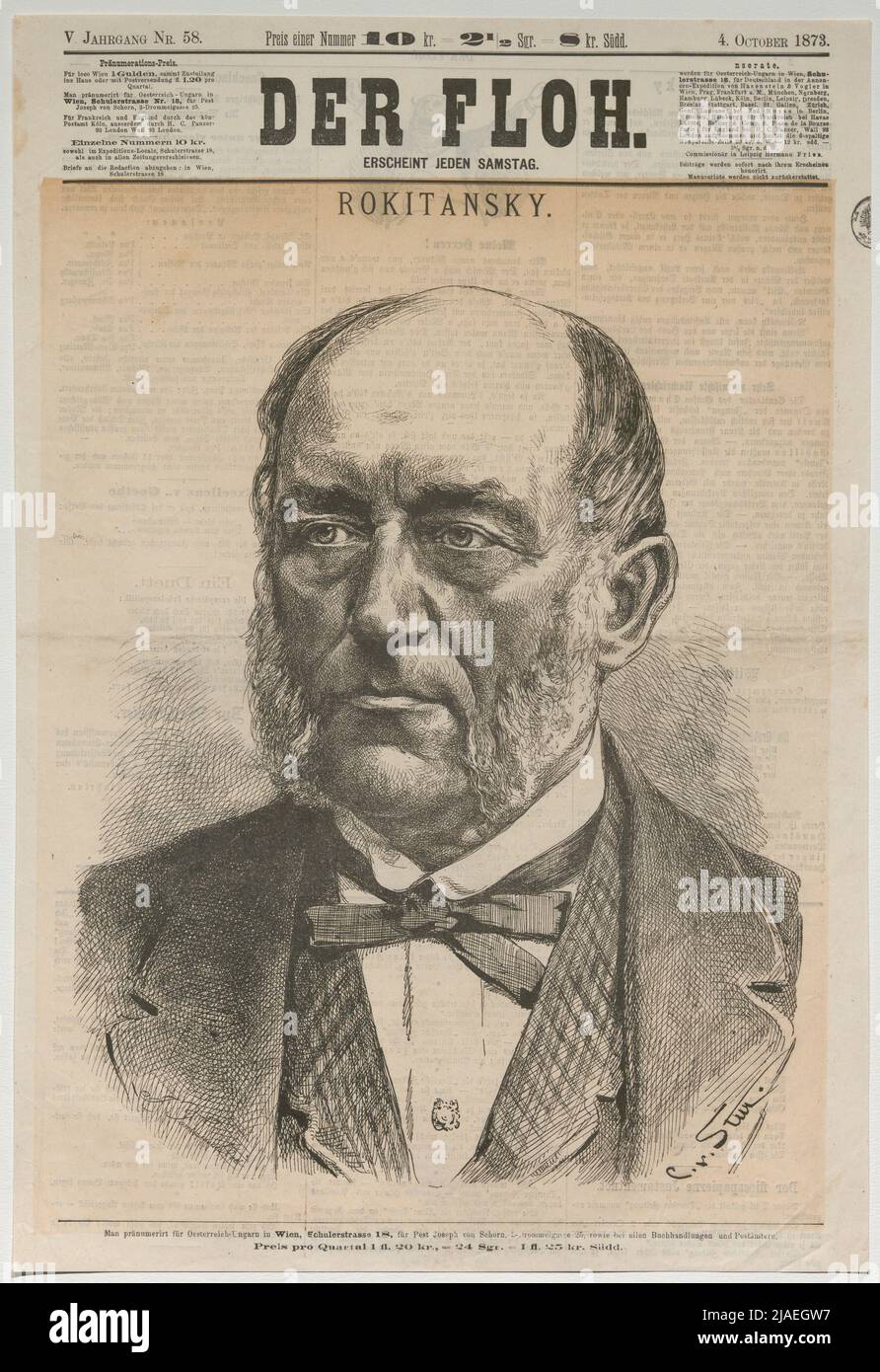 Rokitansky. '. Karl Freiherr von Rokitansky, Anatom (title page of' Der Floh '). Carl von Stur (1840-1905), Artist, Johann Tomassich, Zincographer Stock Photo