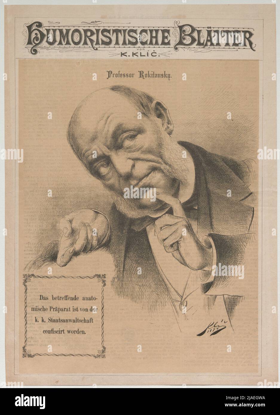 Professor Rokitansky. '. Karl Freiherr von Rokitansky, Anatom (title page of' Humoristic Leaves '). Karl Klic (1841-1926), Caricaturist Stock Photo