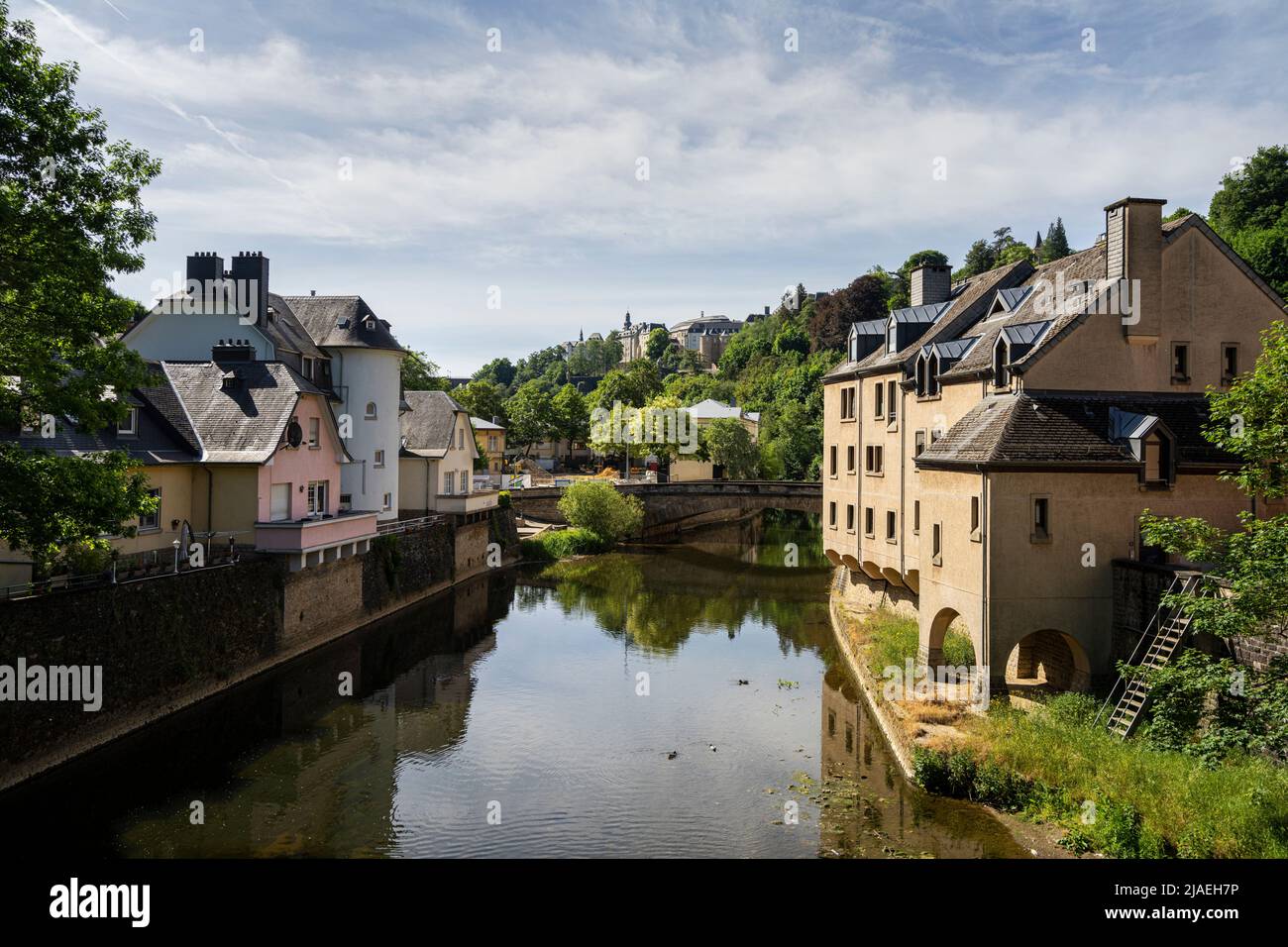 Luxembourg city, May 2022. panoramic view of the Pfaffenthal district in the city center Stock Photo