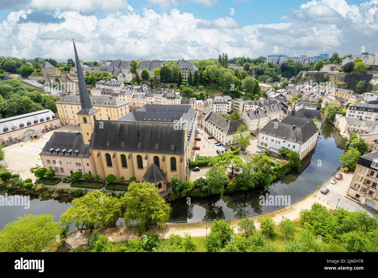 Luxembourg city, May 2022. panoramic view of the Grund district in the city center Stock Photo