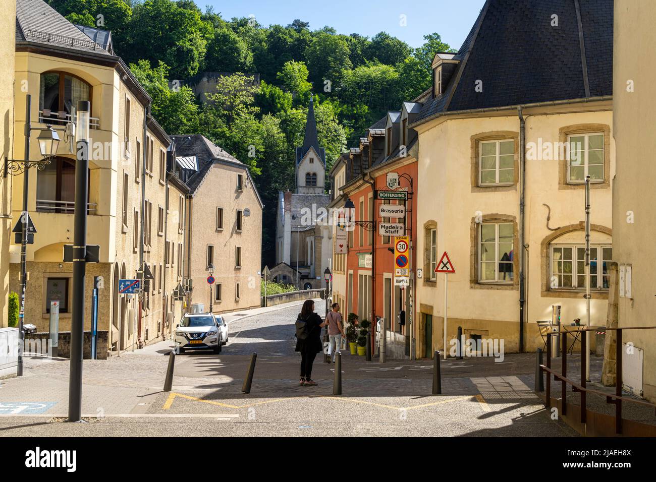 Luxembourg city, May 2022. panoramic view of the Pfaffenthal district in the city center Stock Photo