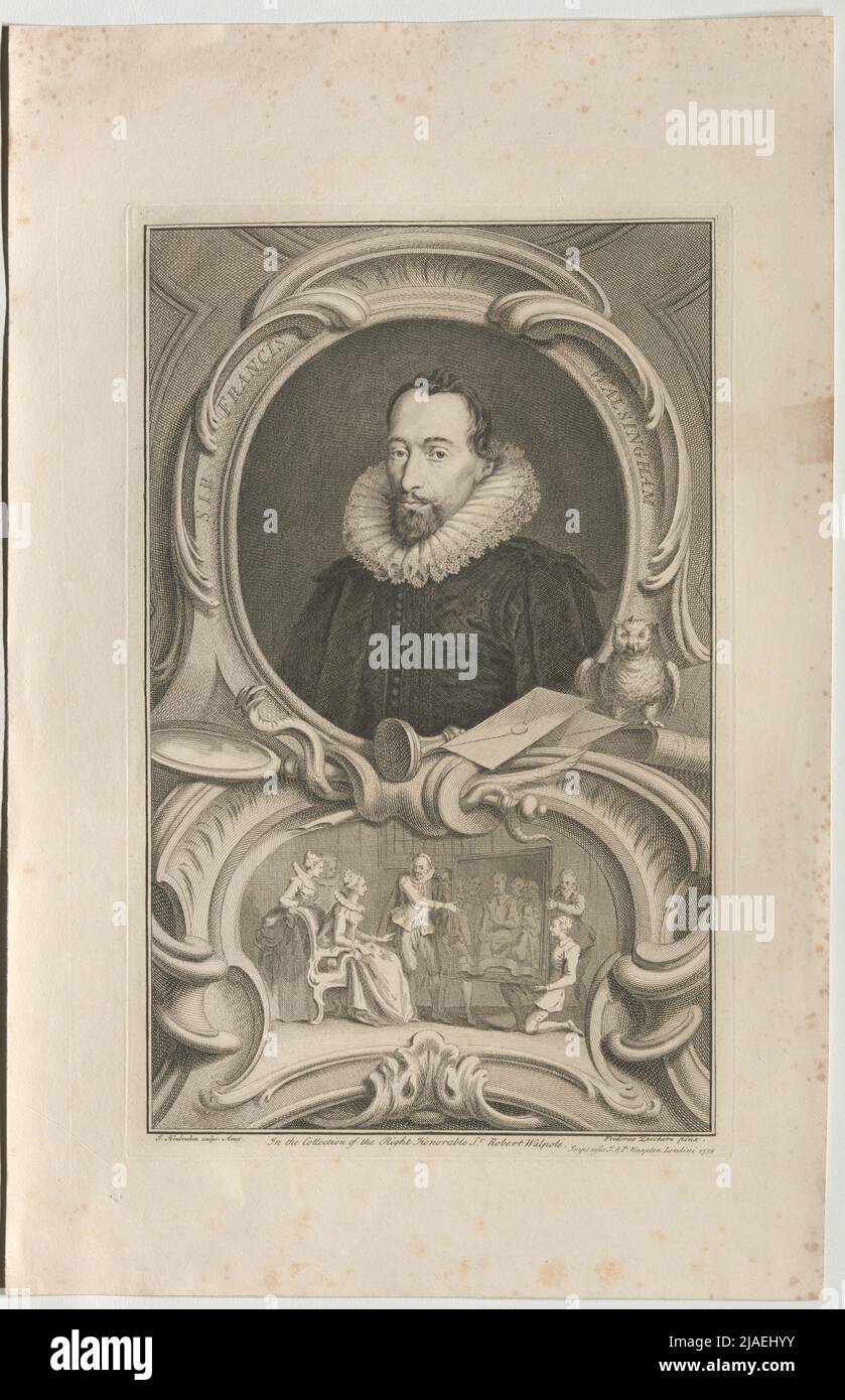 Sir Francis Walsingham. Jakob Houbraken (1698—1780), Copper Engraver, J. & P. Knapton, Publishing House Stock Photo