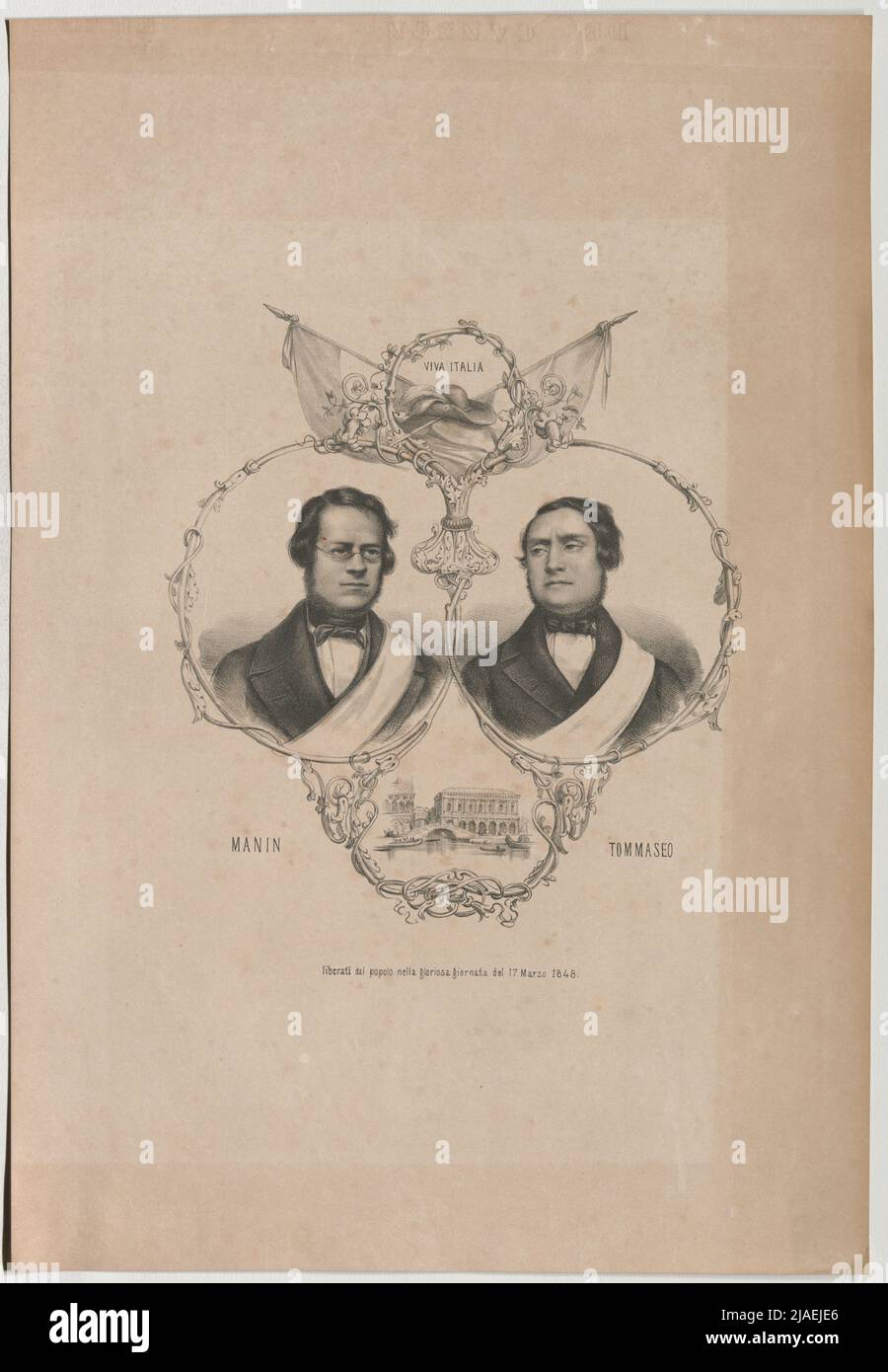 Manin / Tommaseo freed from the people on the glorious day 17. March 1848 '. Niccolò Tommaseo und Daniele Manin. Unknown Stock Photo