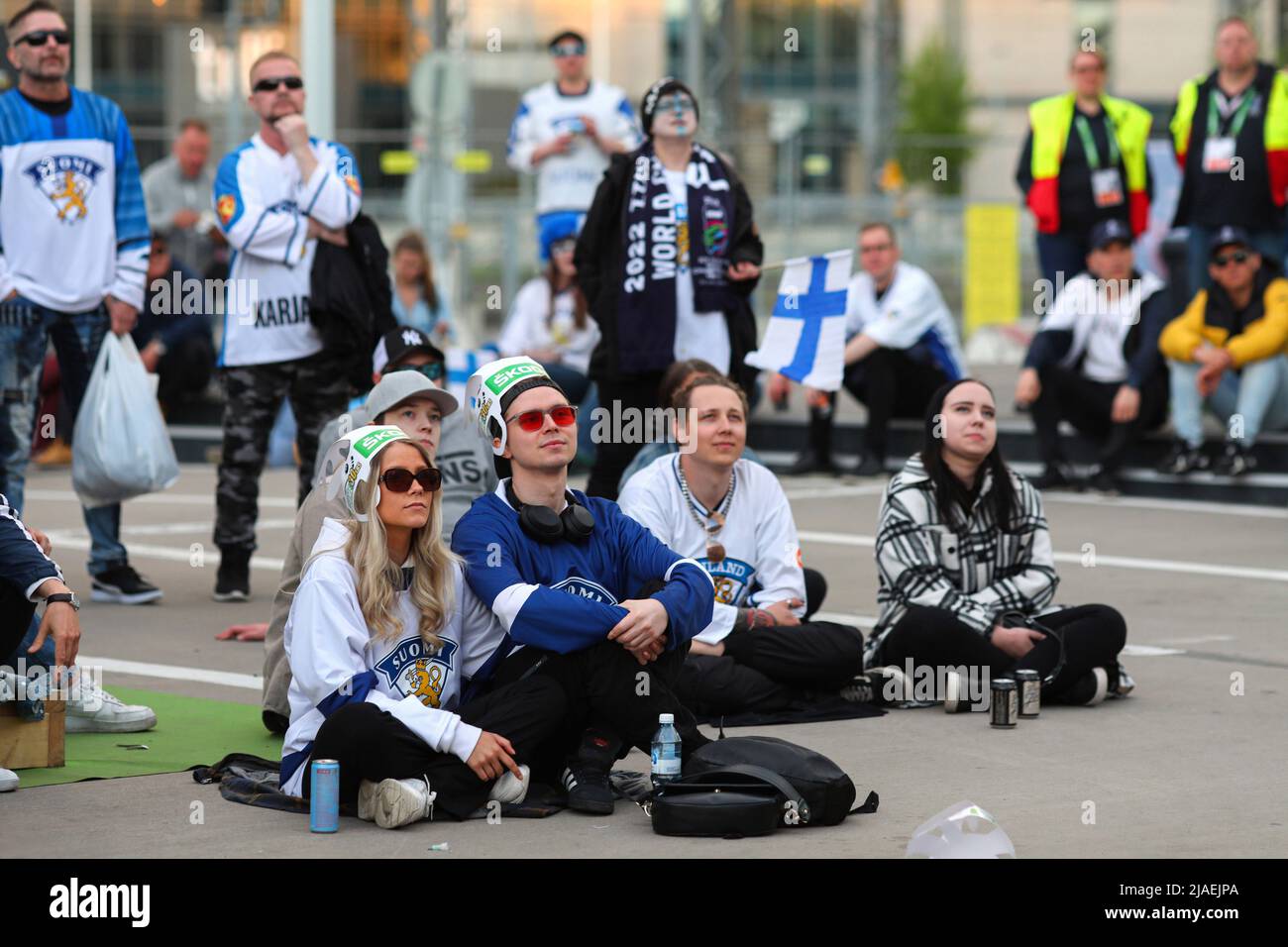 Tampere, Finland. 29th May, 2022. Fans of the Finnish Ice Hockey