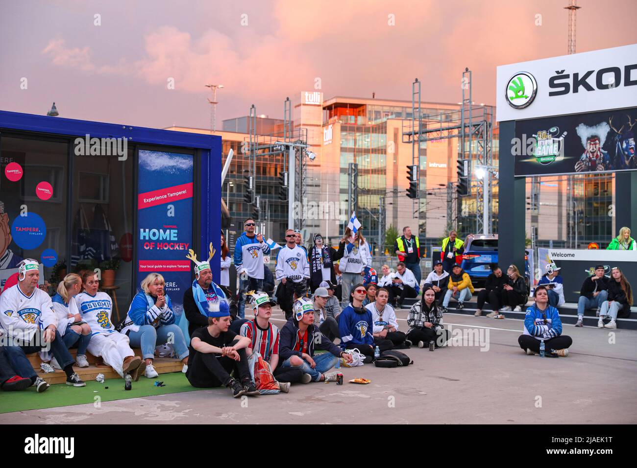 Tampere, Finland. 29th May, 2022. Fans of the Finnish Ice Hockey