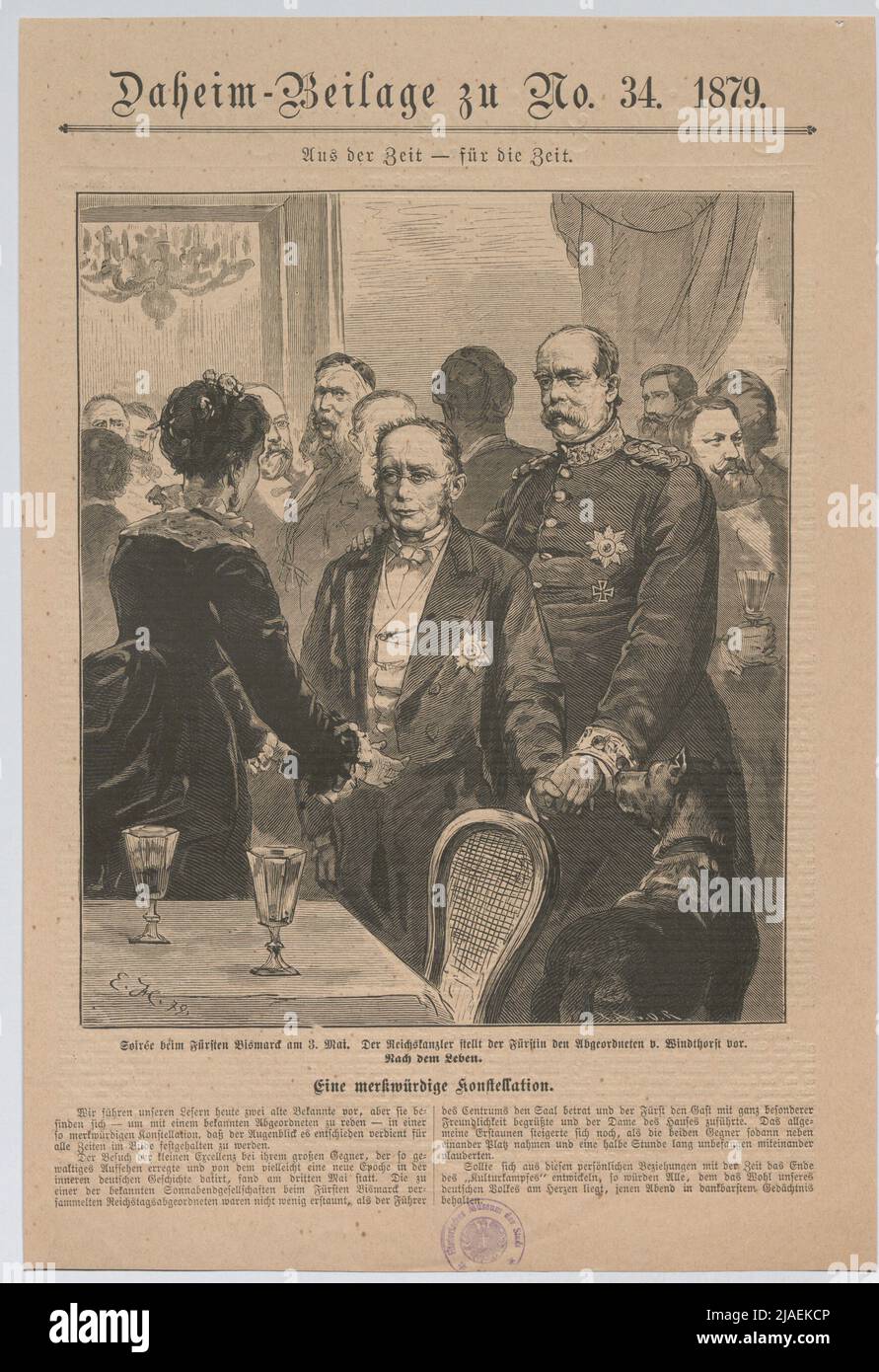 Soirée at the Prince Bismarck on May 3rd. The Chancellor provides the Princess to deputy v. Windthorst before. '. Soiree at the Prince Otto von Bismarck; the Chancellor introduces his wife Johanna von Puttkamer to MP Ludwig Windthorst (from' Domen-Güberage to No. 34. 1879. '). Unknown Stock Photo