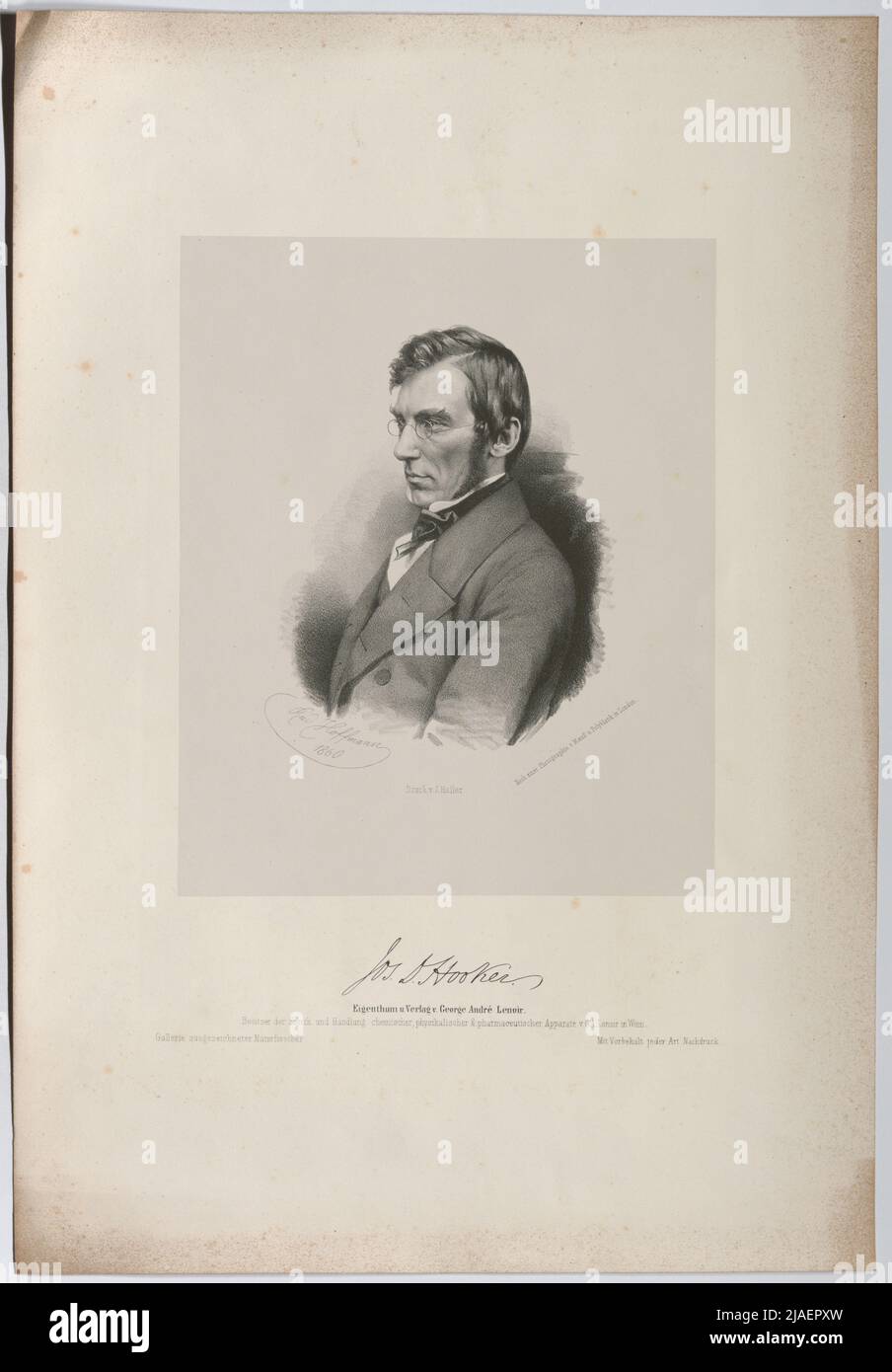 Pues. D. Hooker. 'Joseph Dalton Hooker, Botancian. Rudolf Hoff, Lithoographs, Geolish Andrei, Solvancy André's (182509), Publishishing House Stock Photo