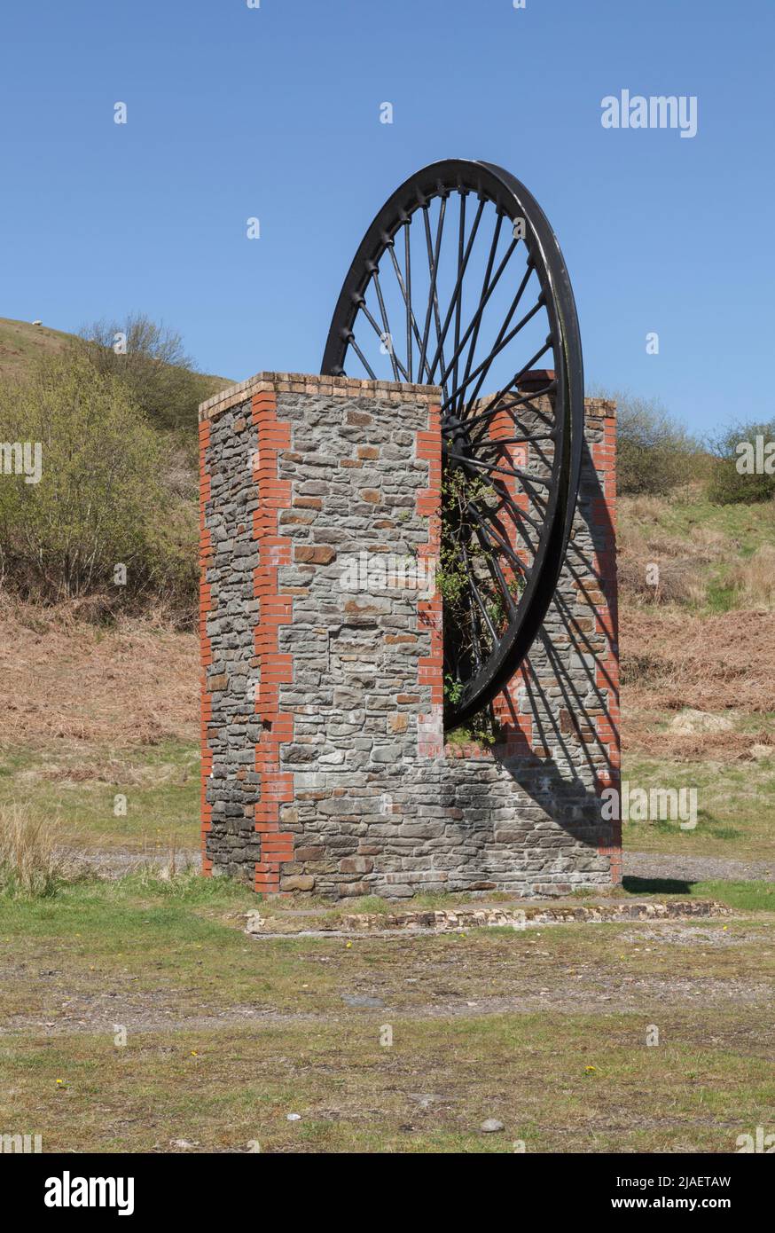 Bwllfa Upcast (capped mine shaft), Dare Valley Country Park, Aberdare, Rhondda Cynon Taf, South Wales, UK Stock Photo