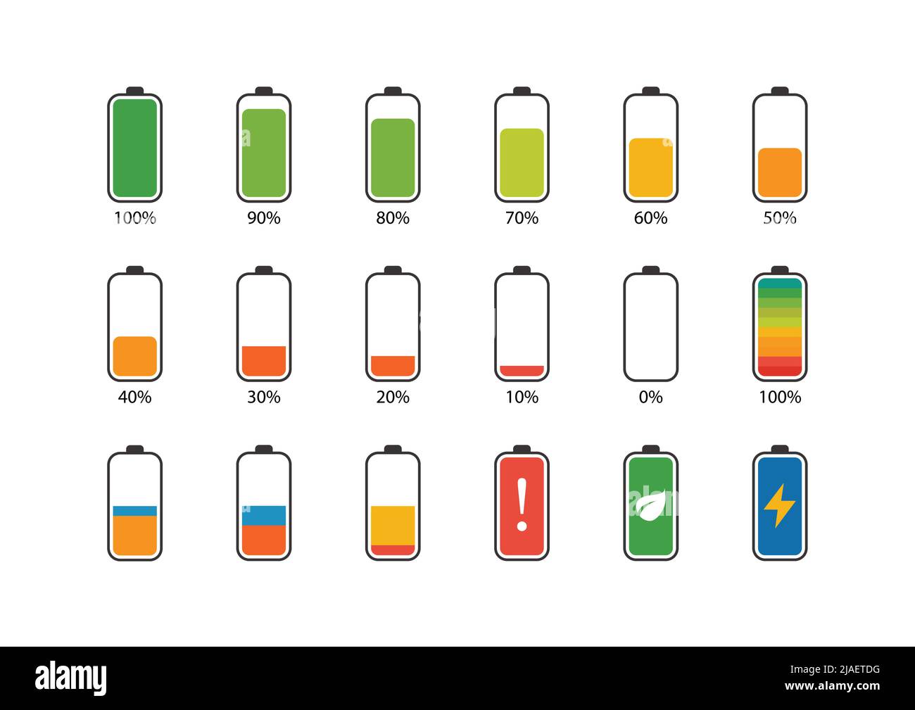 Battery percentage icon set. Phone charge level. Vector illustration Stock  Vector Image & Art - Alamy