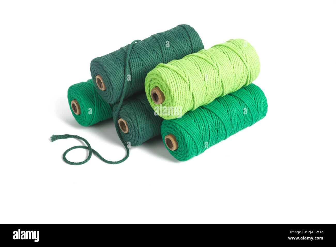 Set of Green Color skein single strand Cotton cord rope for