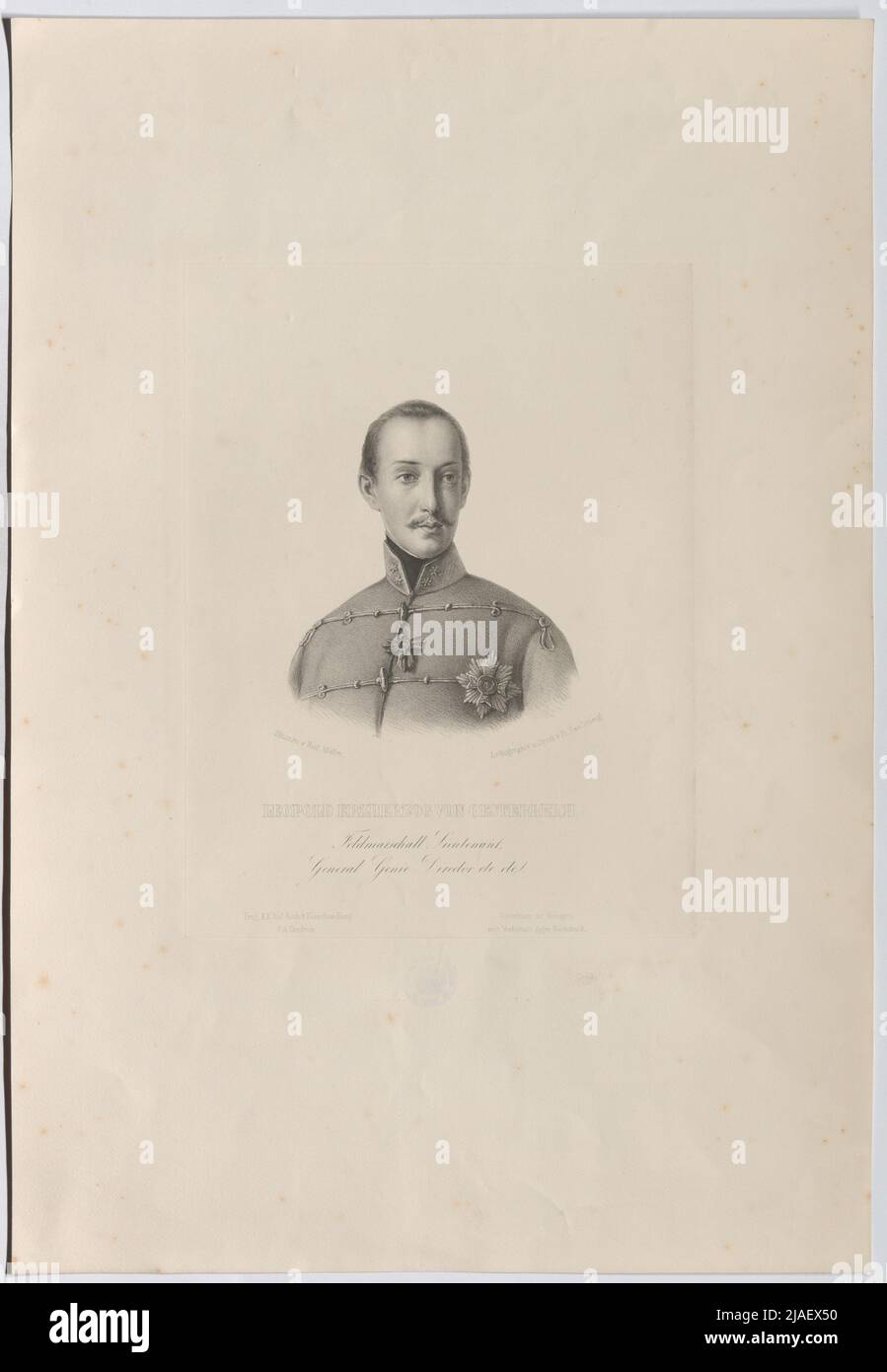 Leopold Archduke of Austria, Feldmarschall-Lieutenant, General -Genie Director etc. '. Archduke Leopold of Austria, Feldmarschall-Lieutenant, General-Genie Director, son of Archduke Rainer d. Ä. And Marie Elisabeth von Savoyen. Rudolf Müller ( 1816-1904), Artist, Franz Seraph Hanfstaengl (Hanfstängl) (1804-1877), Lithographer, Franz Seraph Hanfstaengl (Hanfstängl) (1804-1877), Printer Stock Photo