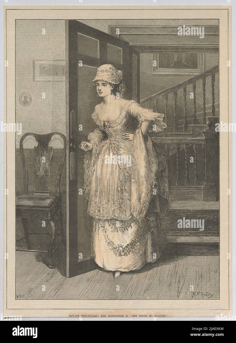 PRIVATE THEATRICALS: MISS HARDCASTLE IN 'SHE STOOPS TO CONQUER.''. Die Rolle der Miss Hardcastle in der Komödie 'She Stoops to Conquer' (aus 'Illustrated London News'). Unknown Stock Photo