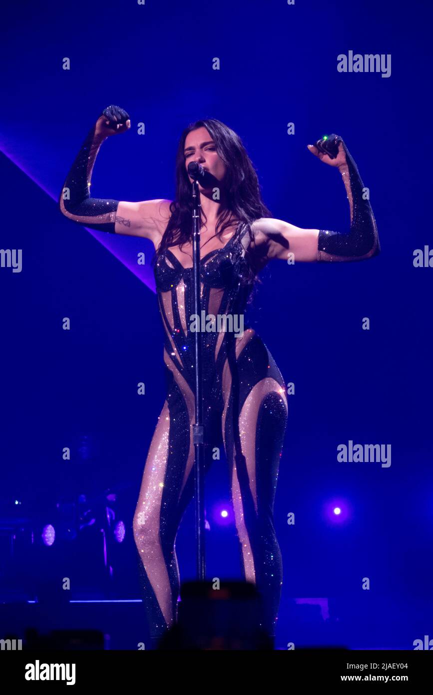 English singer Dua Lipa in concert at the Mediolanum Forum in Assago with  the Future Nostalgia World Tour. Milan (Italy), May 26th, 2022 (Photo by  Marco Piraccini/Mondadori Portfolio/Sipa USA Stock Photo -