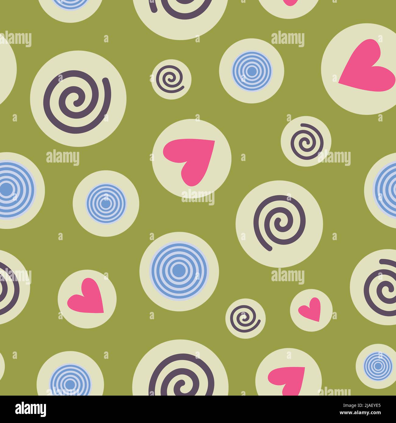 Summer abstract seamless pattern. Bubbles with different shapes inside on green background. Stock Vector