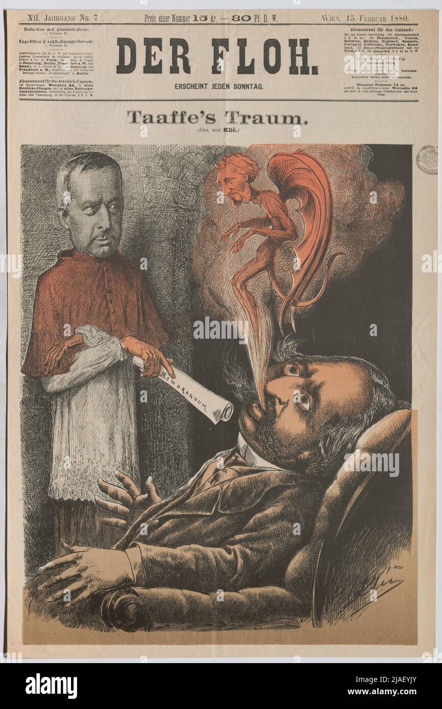 Taaff's dream. '. Cardinal Schwarzenberg drives Eduard Graf Taaffe the evil spirit of Karl von Stremayr (title page of' Der Floh '). Karl Klic (1841-1926), Caricaturist Stock Photo