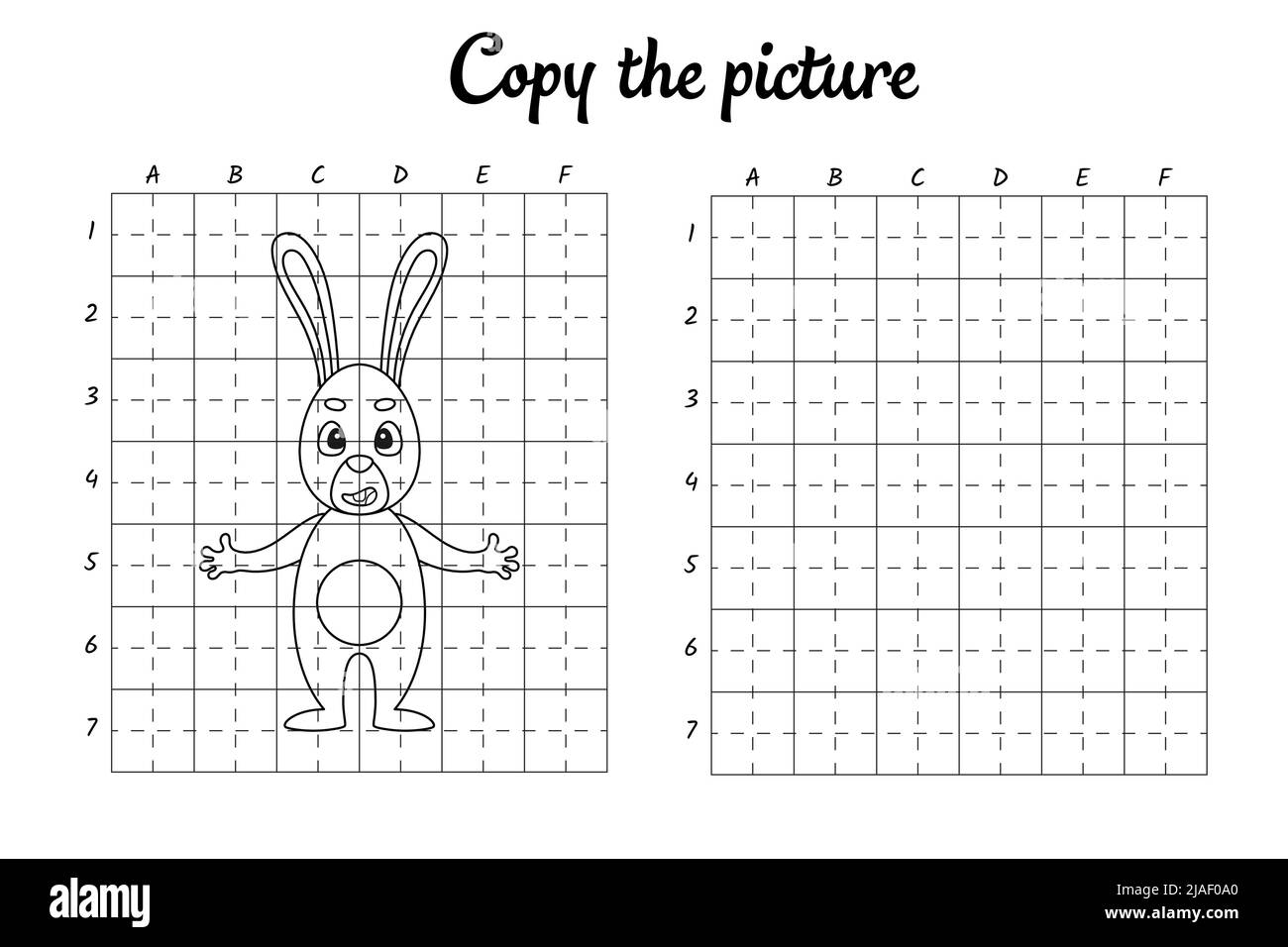 Copy the picture. Draw by grid. Coloring book pages for kids. Handwriting practice, drawing skills training. Education developing printable worksheet. Stock Vector