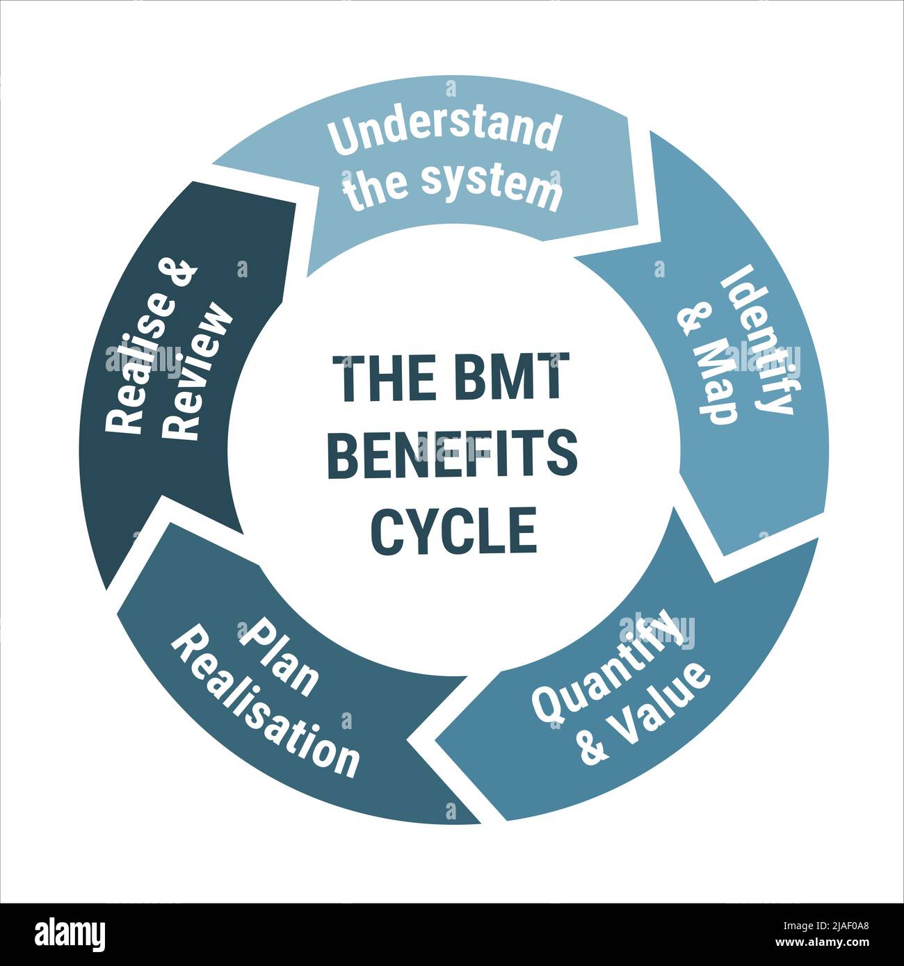 The BMT Benefits cycle scheme. Methodology circle diagram with systen