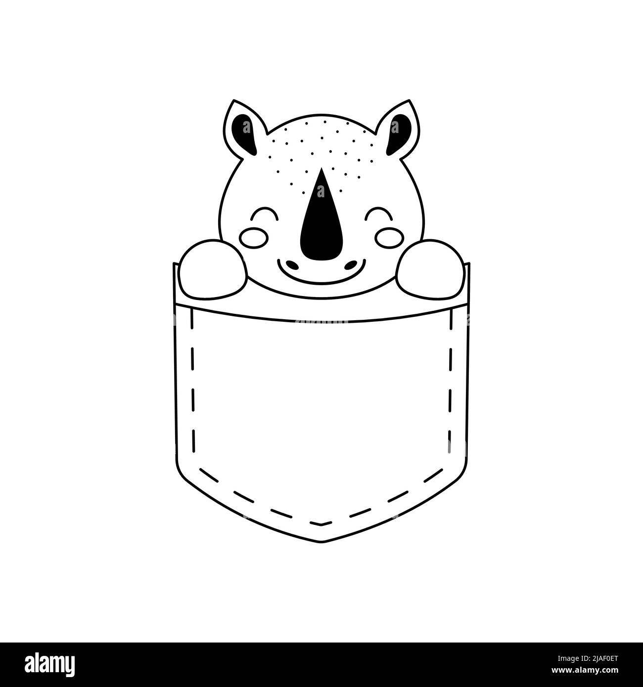 Cute rhino sitting in pocket. Animal face in Scandinavian style for kids t-shirts, wear, nursery decoration, greeting cards, invitations, poster, hous Stock Vector