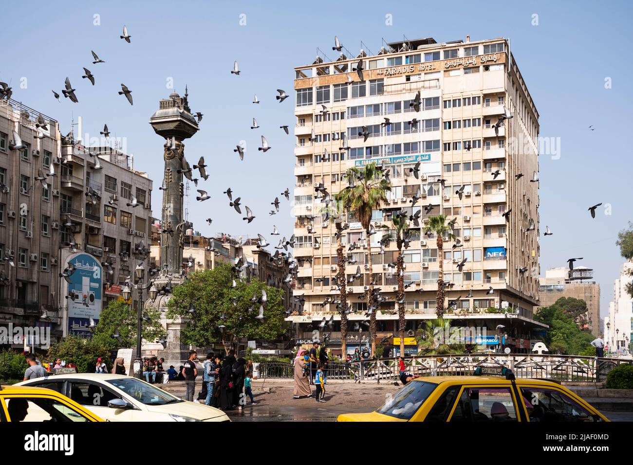 Damascus, Syria - May, 2022: Public Square (Al Marjeh Square), street scene in city center of Damascus Stock Photo