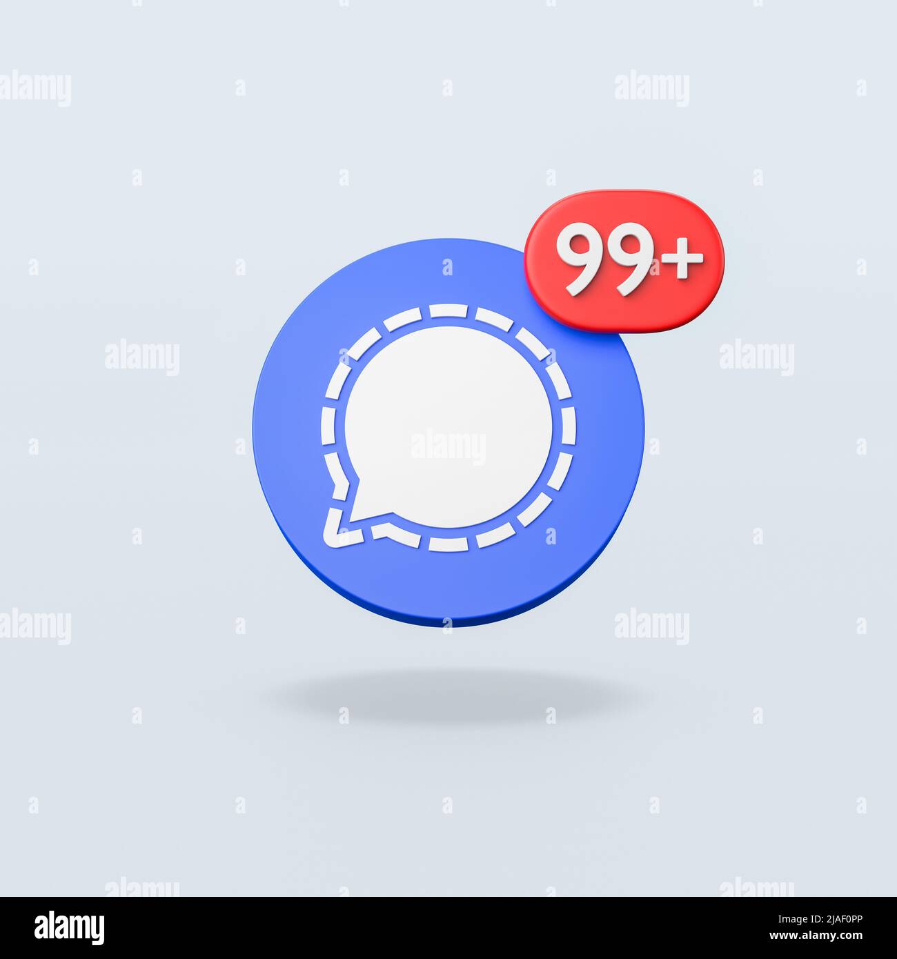 Signal Logo with 99 Notification on Blue Background Stock Photo