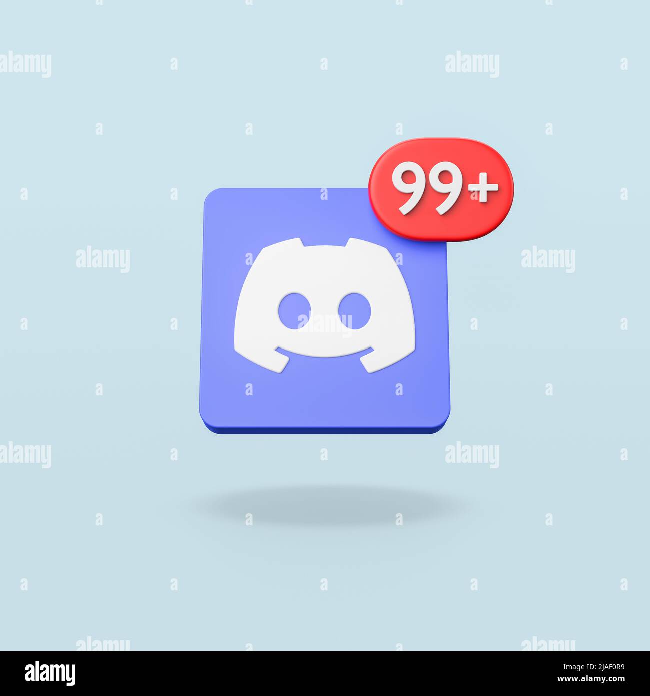 Discord Logo with Notification on Blue Background Stock Photo