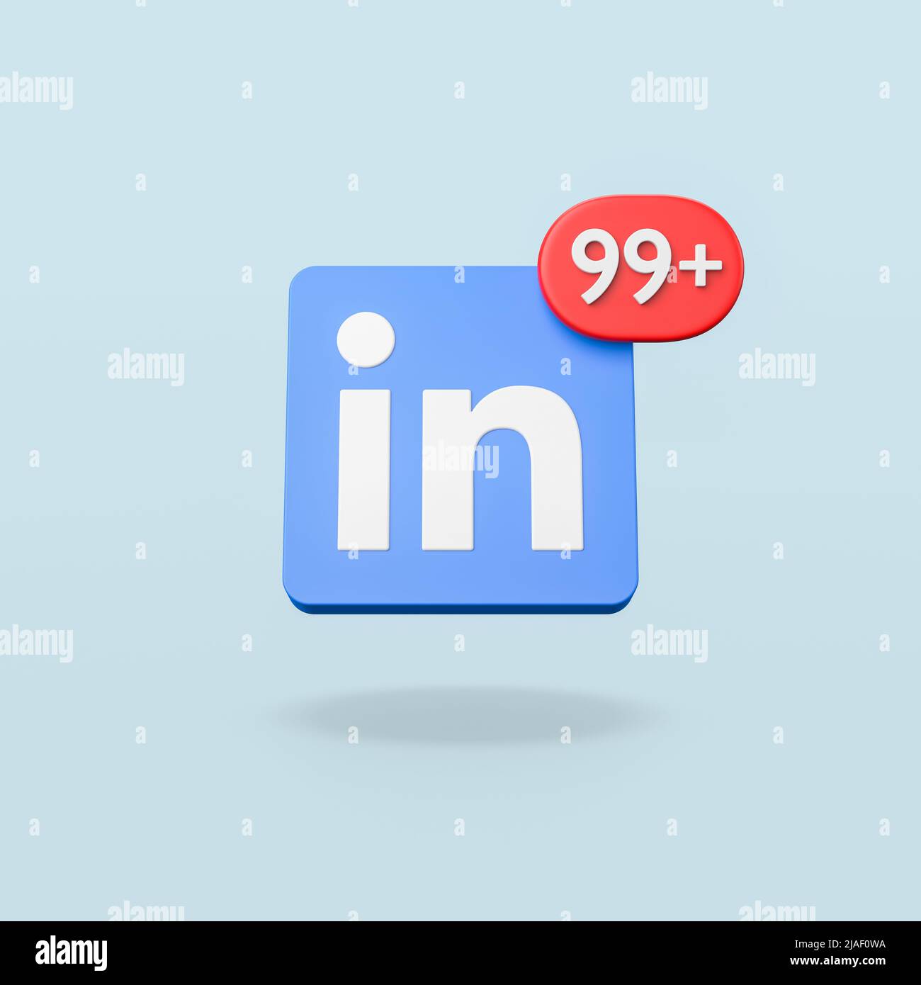 Linkedin Logo with 99 Notification on Blue Background Stock Photo