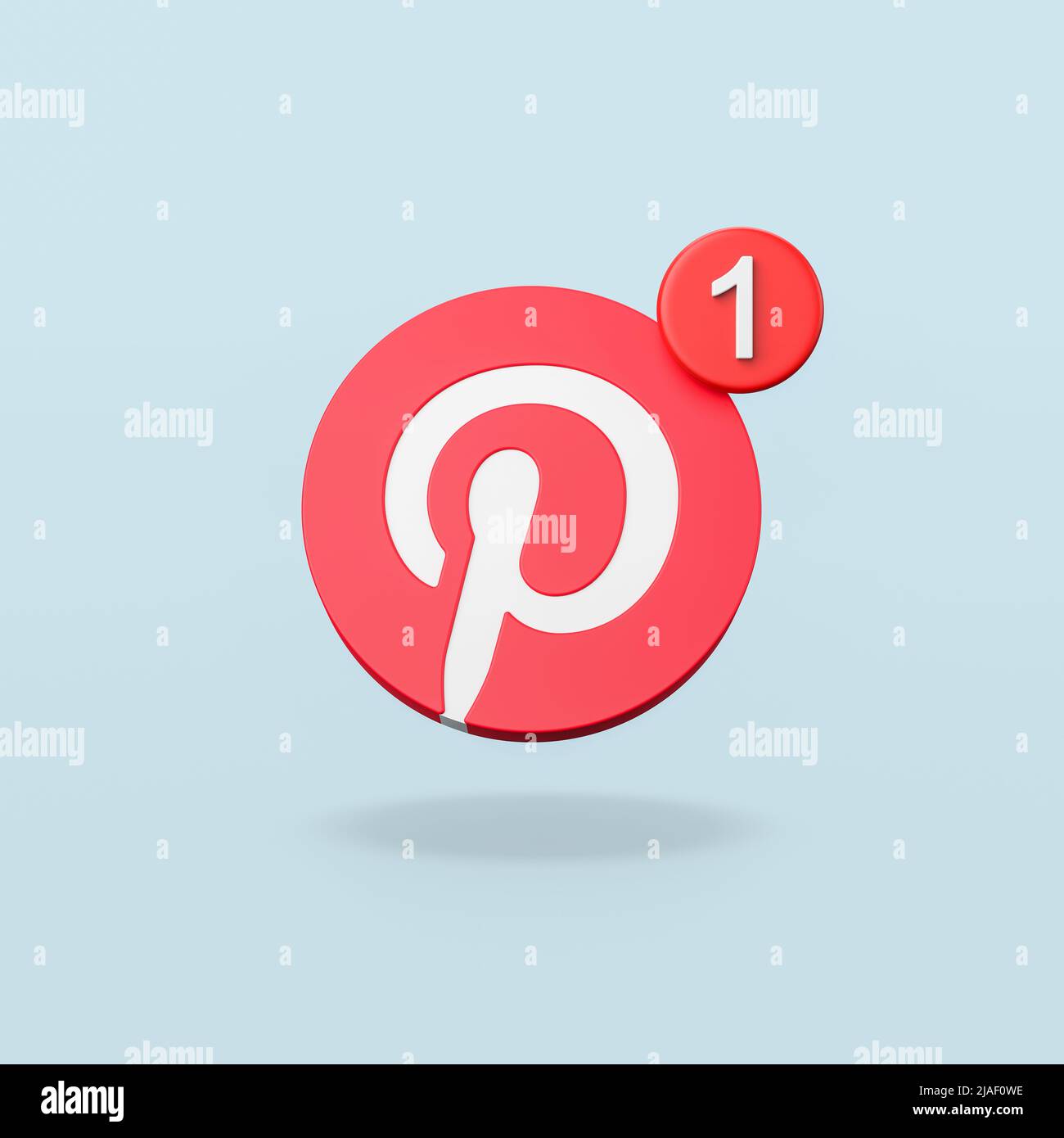Pinterest Logo with 1 Notification on Blue Background Stock Photo