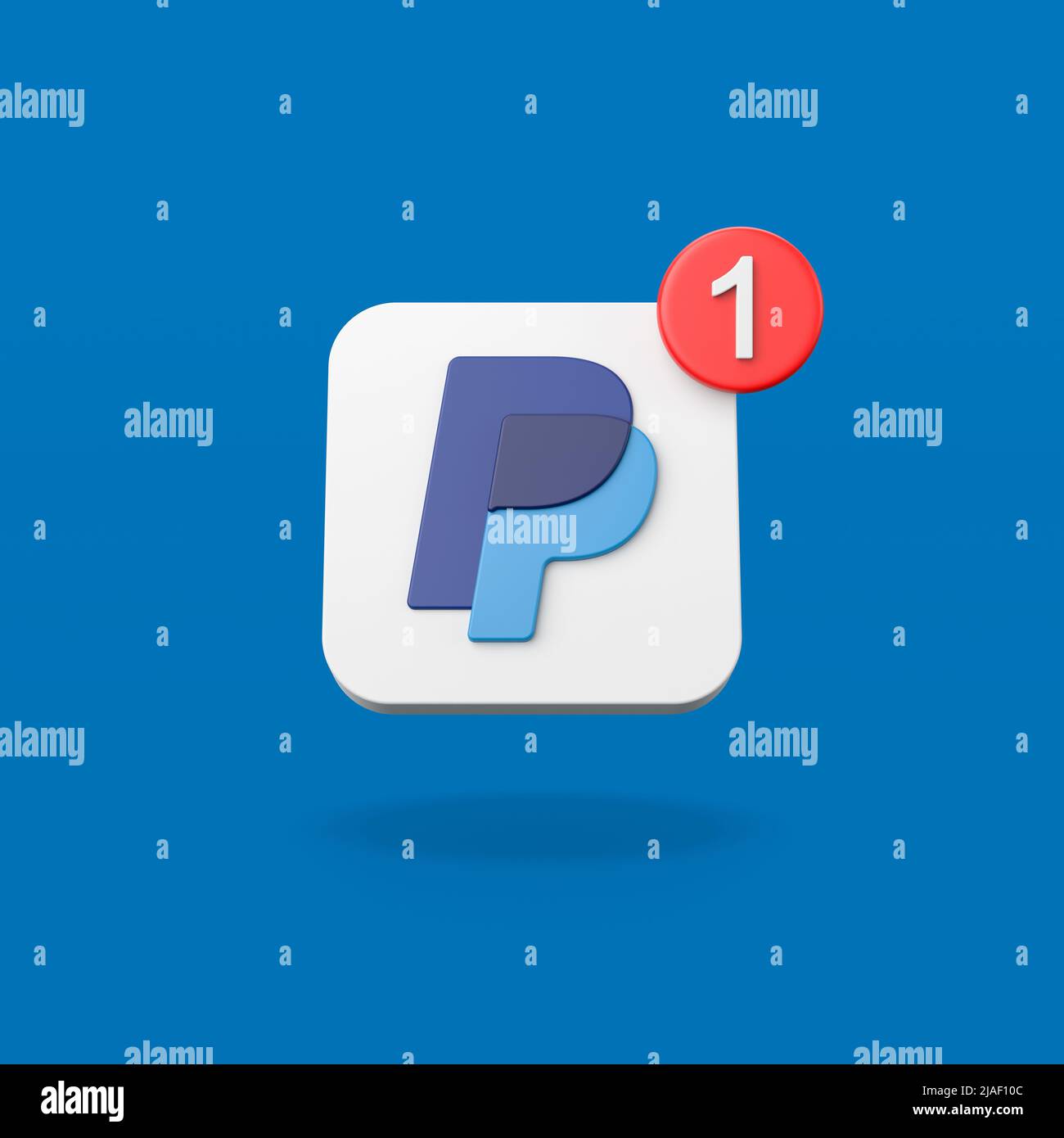 Paypal Logo with 1 Notification on Blue Background Stock Photo