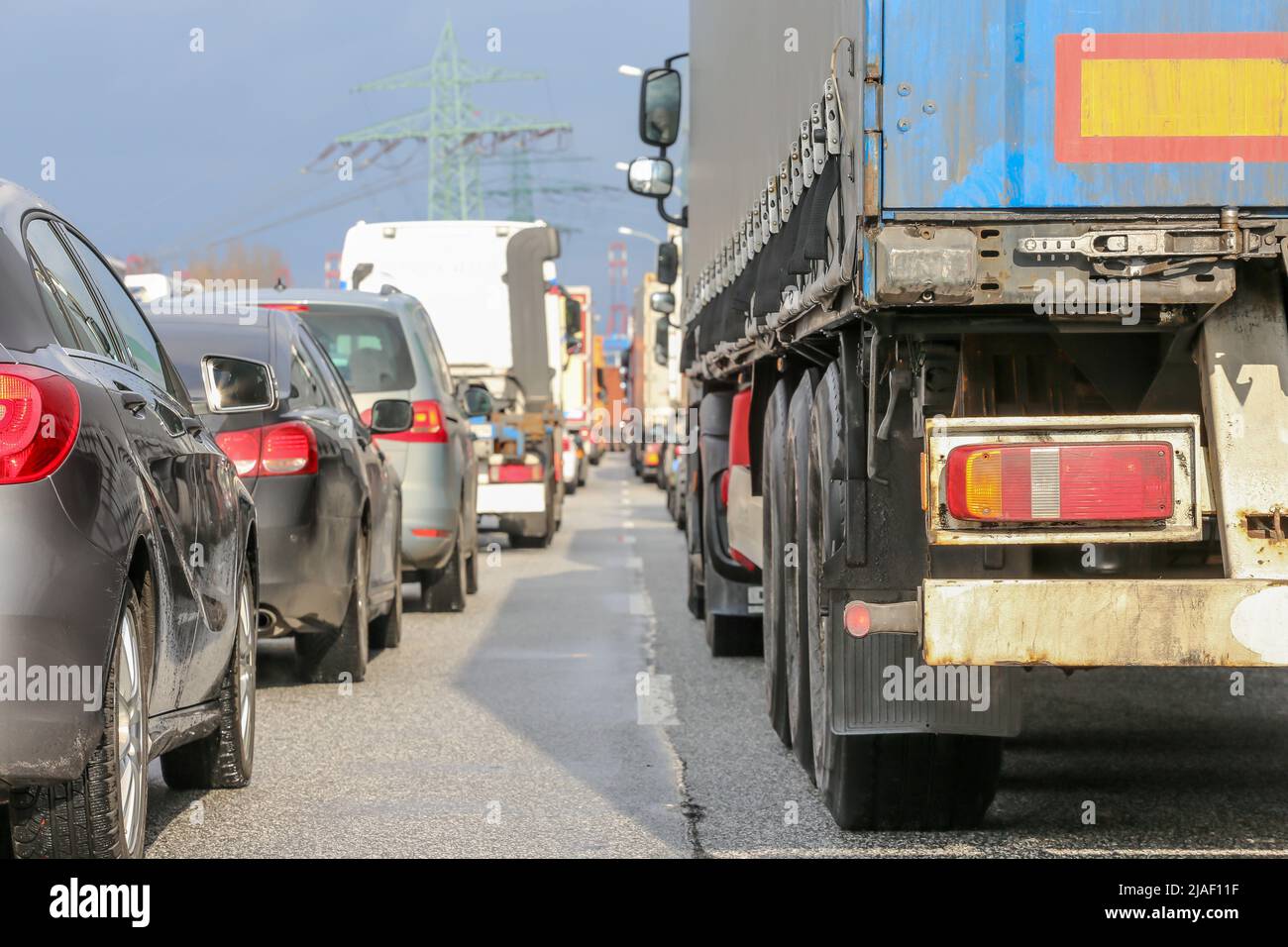 traffic jam in the port of hamburg Stock Photo