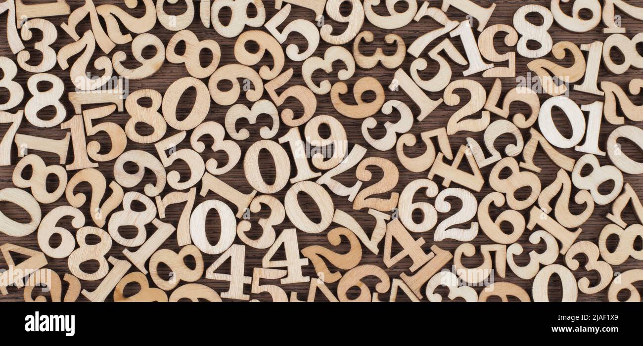 Vintage Wooden Numbers Long Background. Back to school concept. Stock Photo