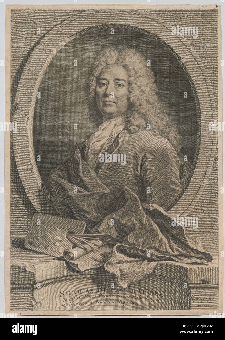 Nicolas de Largillierre native of Paris, ordinary painter of Roy, and rector in his royal academy. '. Nicolas de Largillière, Hofmaler, sayktor der parrisemie. Charles Etienne Geuslin (* 1685), Artist, Charles Dupuis (1685—1742), Copper Engraver Stock Photo