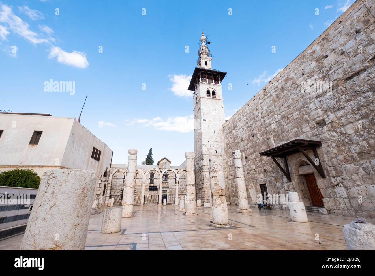 Damascus, Syria - May, 2022: Exterior of the Umayyad Mosque and Mausoleum of Saladin in Damascus Stock Photo