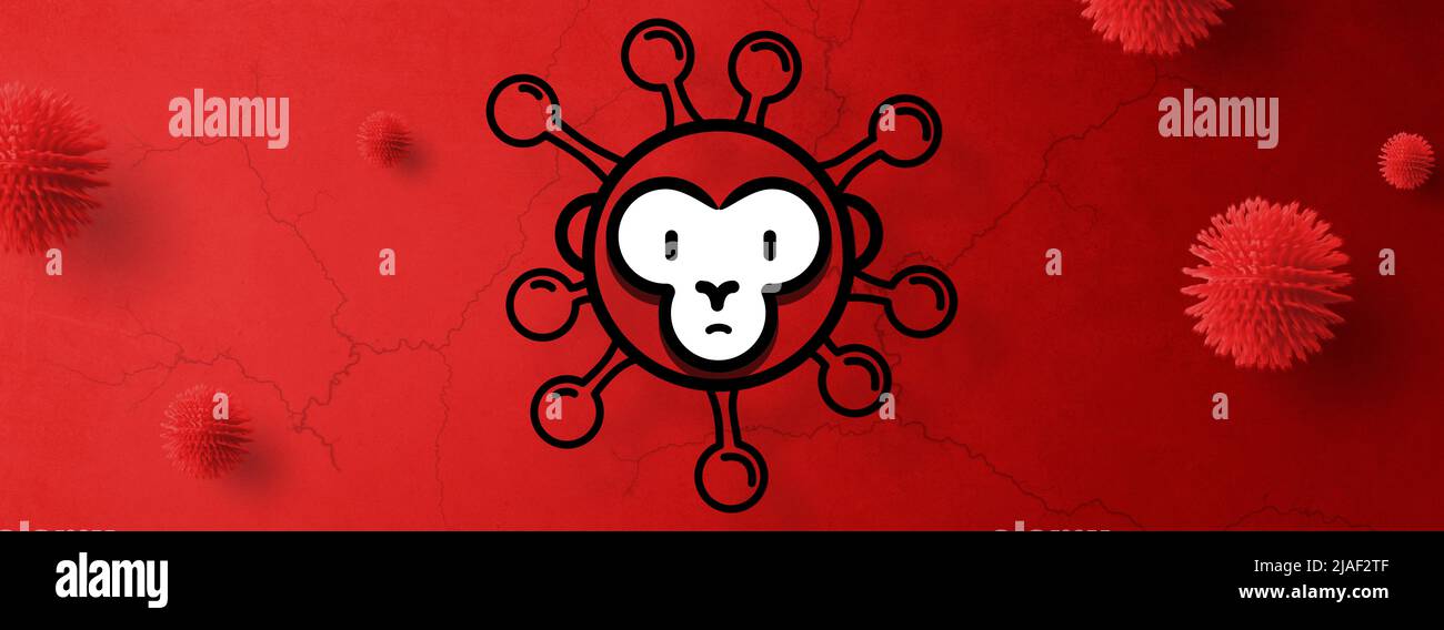 Monkeypox infection pandemic wide banner. Virus design with cells on ...
