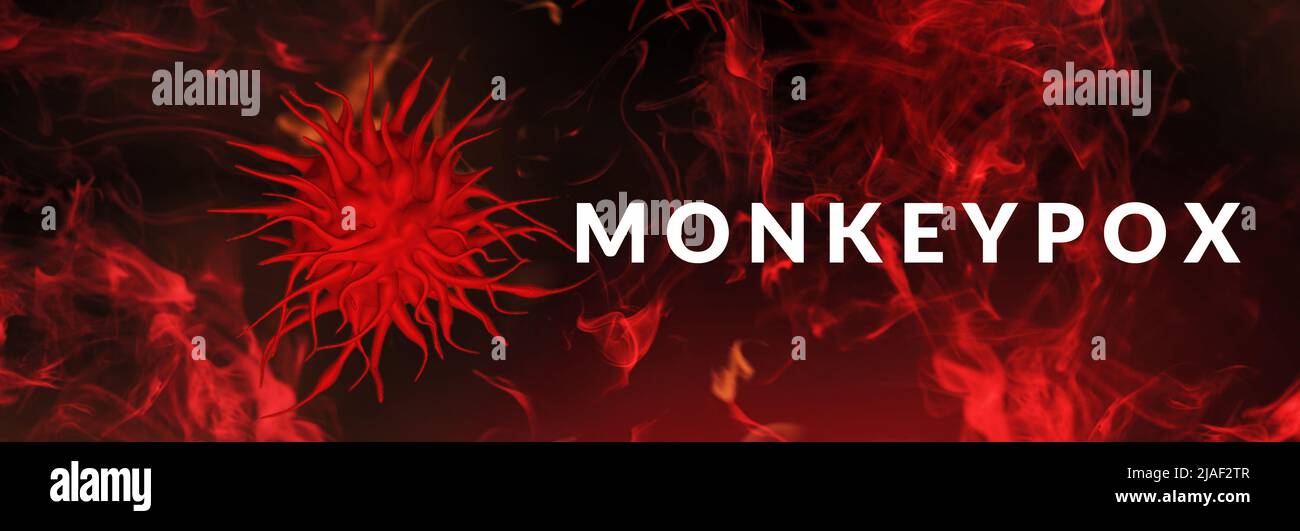 Monkeypox virus cells outbreak wide medical banner. Monkeypox virus ...