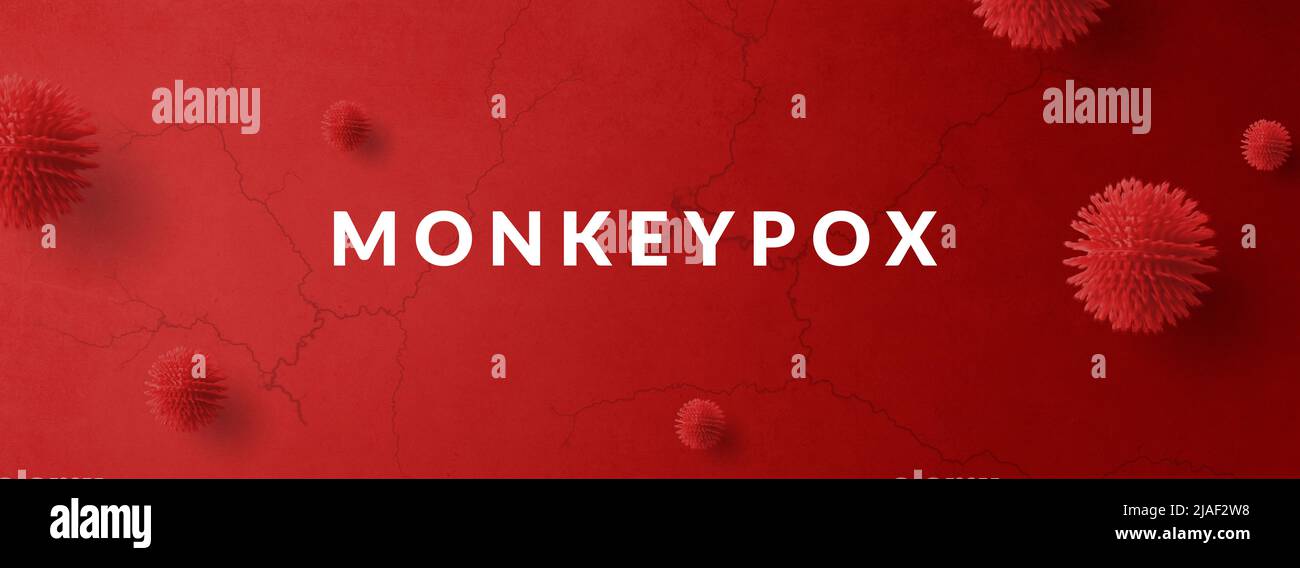 Monkeypox virus cells outbreak wide medical banner. Monkeypox virus ...