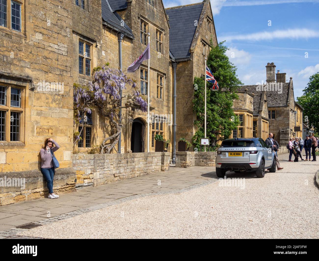 Exterior of the Lygon Arms, a four star luxury hotel in the town of Broadway, Cotswolds, Worcestershire, UK Stock Photo
