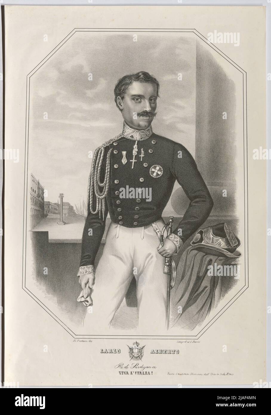 Carlo Alberto Re di Sardegna Viva l´italia! '. Carlo Alberto I, King of Piemont Sardinia and Duke of Savoy. After: Melchior Fontana, drawer Stock Photo