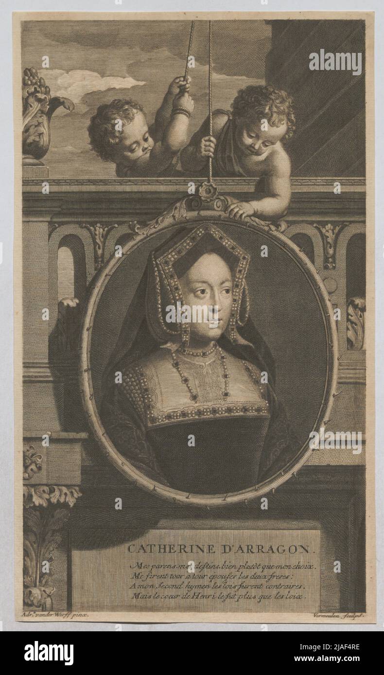 Catherine d´ Arragon. '. Katharina von Aragón, as the first wife of Henry VIII. Queen of England. Cornelis Vermeulen (1644-1708), Copper Engraver, After: Adriaen van der Werff (1659-1722), Artist Stock Photo