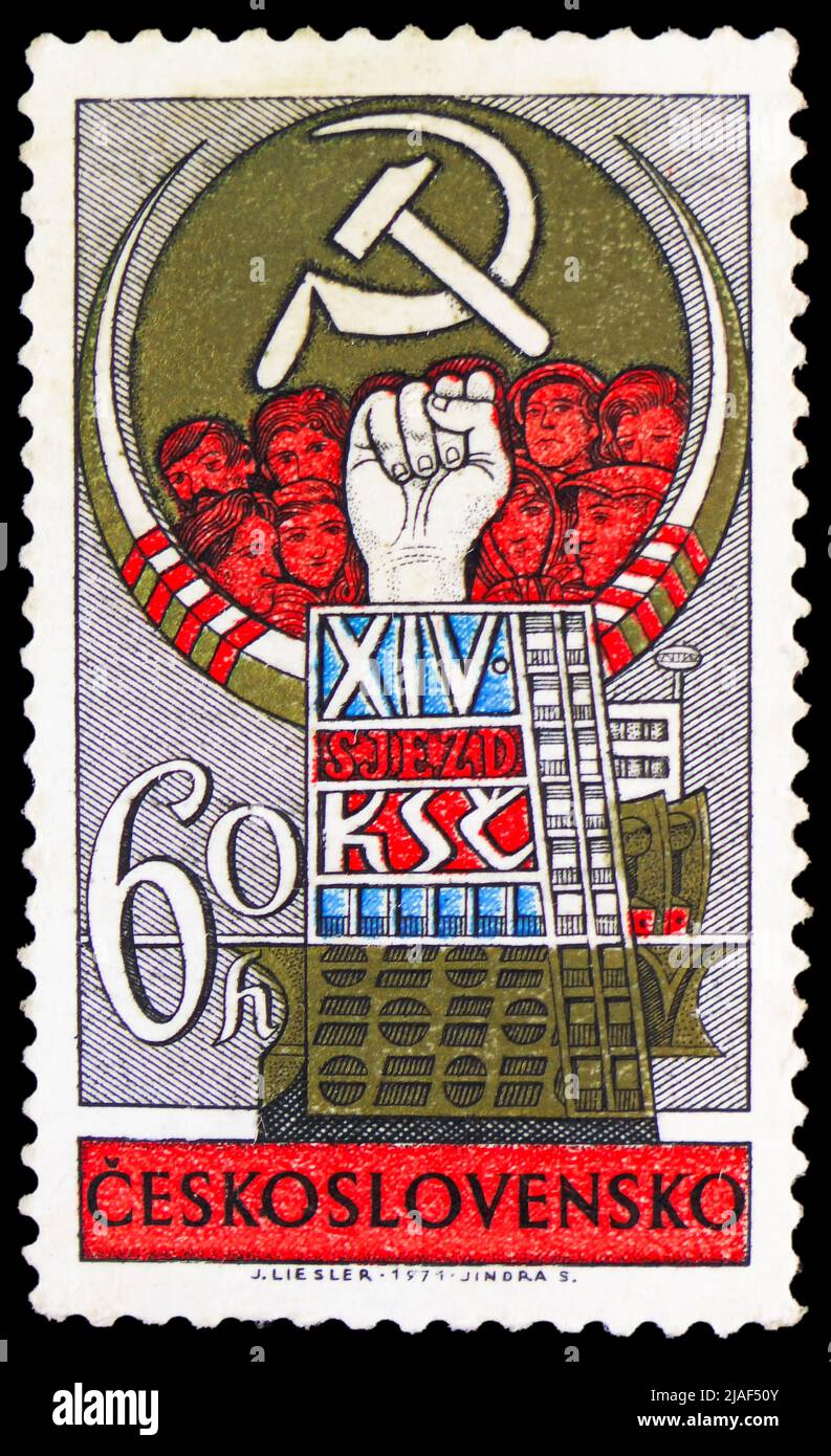 MOSCOW, RUSSIA - MAY 14, 2022: Postage stamp printed in Czechoslovakia devoted to 14th Congress of Communist Party, serie, circa 1971 Stock Photo