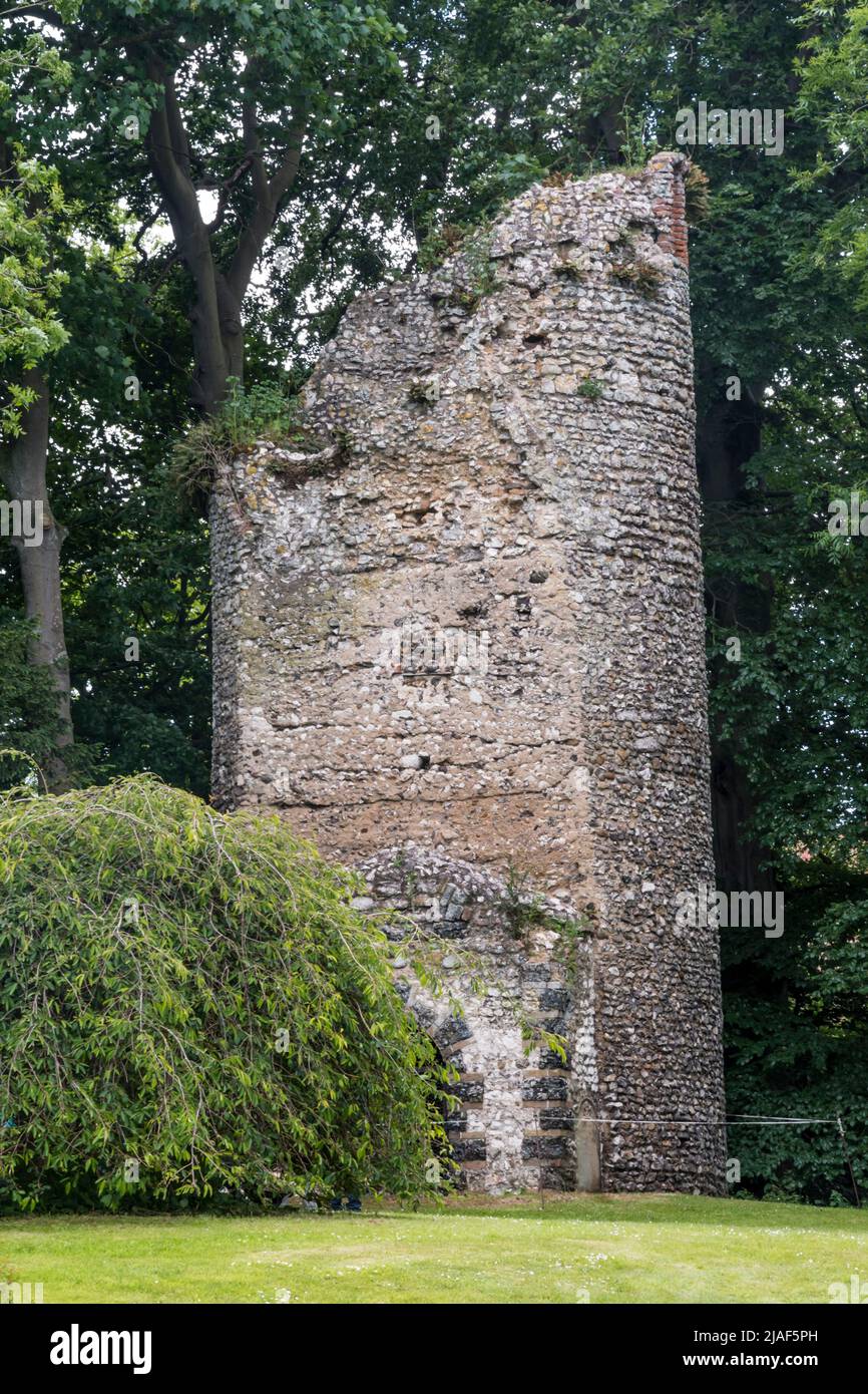 The round tower is now all that remains of St Peter's church, Great Ringstead in Norfolk. Stock Photo