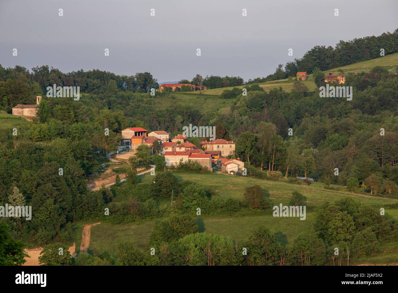 View on the village Passioto, in the Mombarcaro area, Piedmonte, Italy Stock Photo