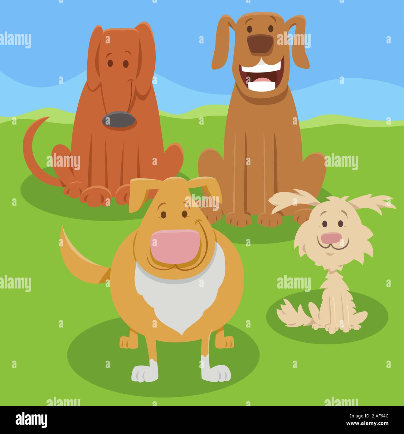 Cartoon illustration of funny dogs and puppies animal characters group ...