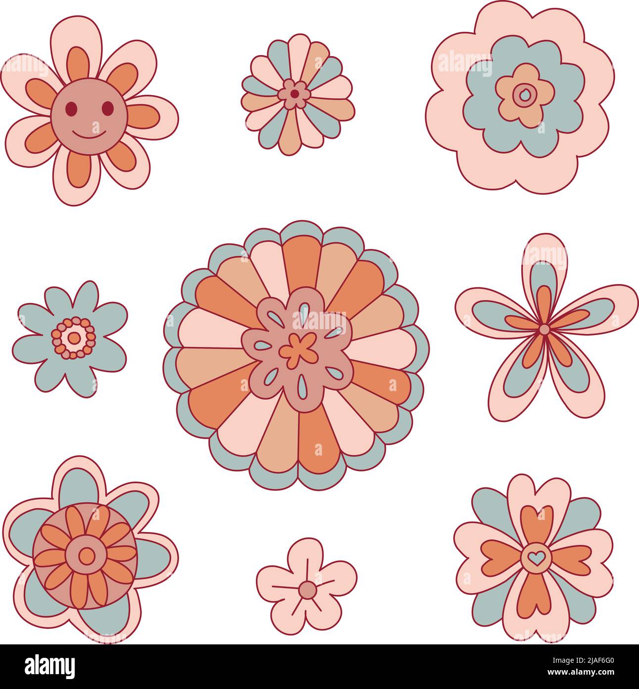 Groovy smiley face blossom hippie flower isolated Vector Image