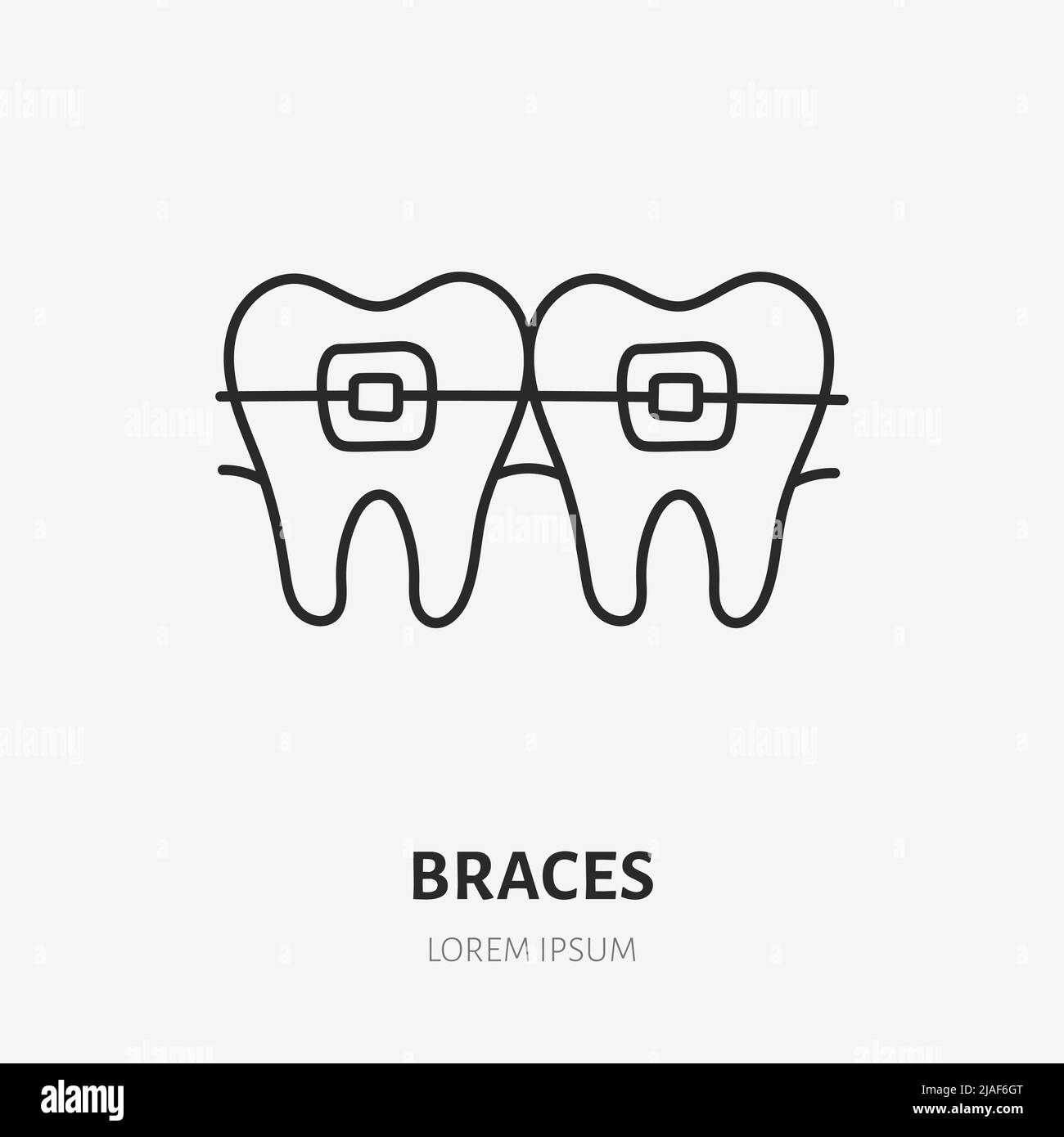 Braces doodle line icon. Vector thin outline illustration of human