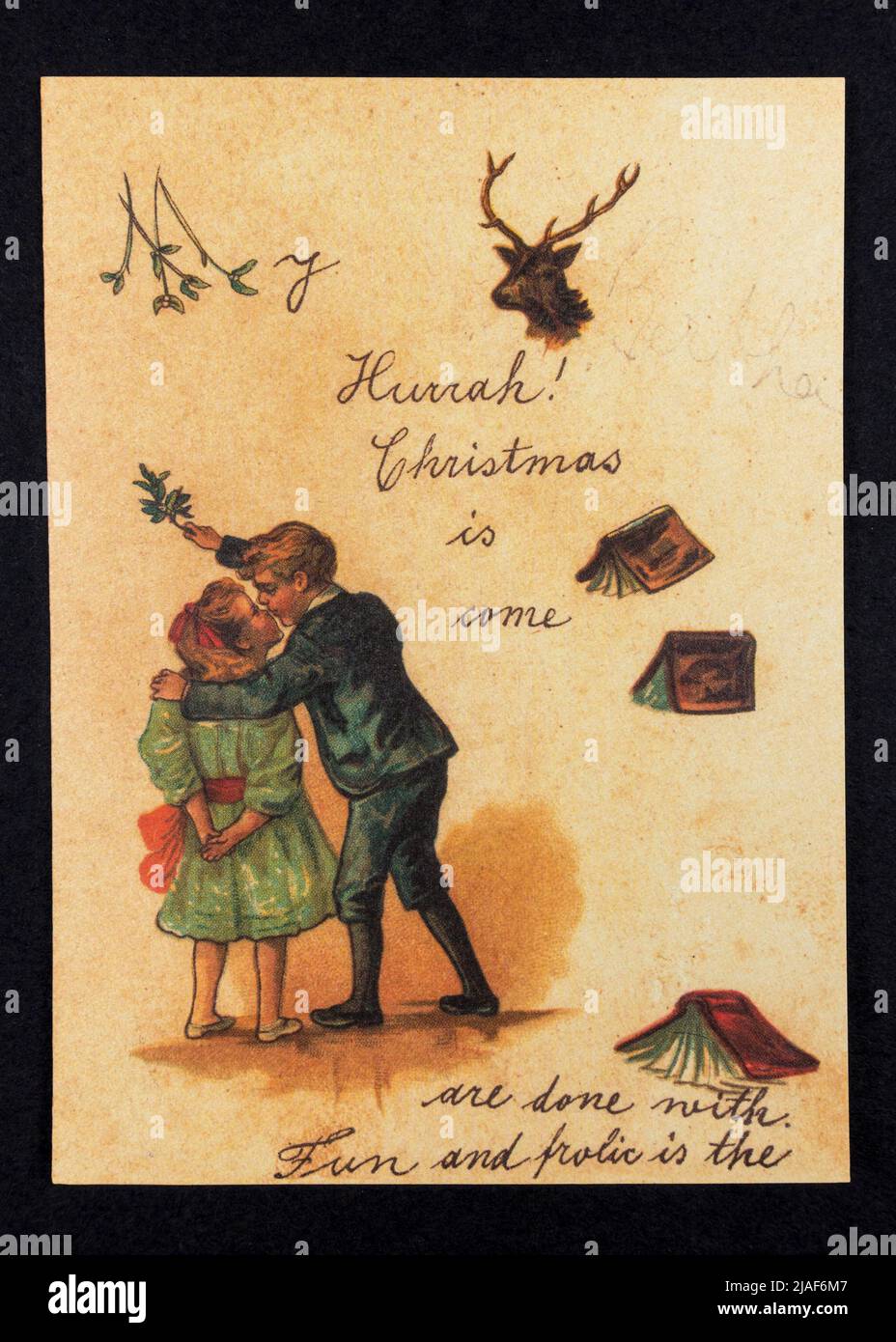 A replica Victorian Christmas Card, a piece of replica memorabilia related to Christmas. Stock Photo