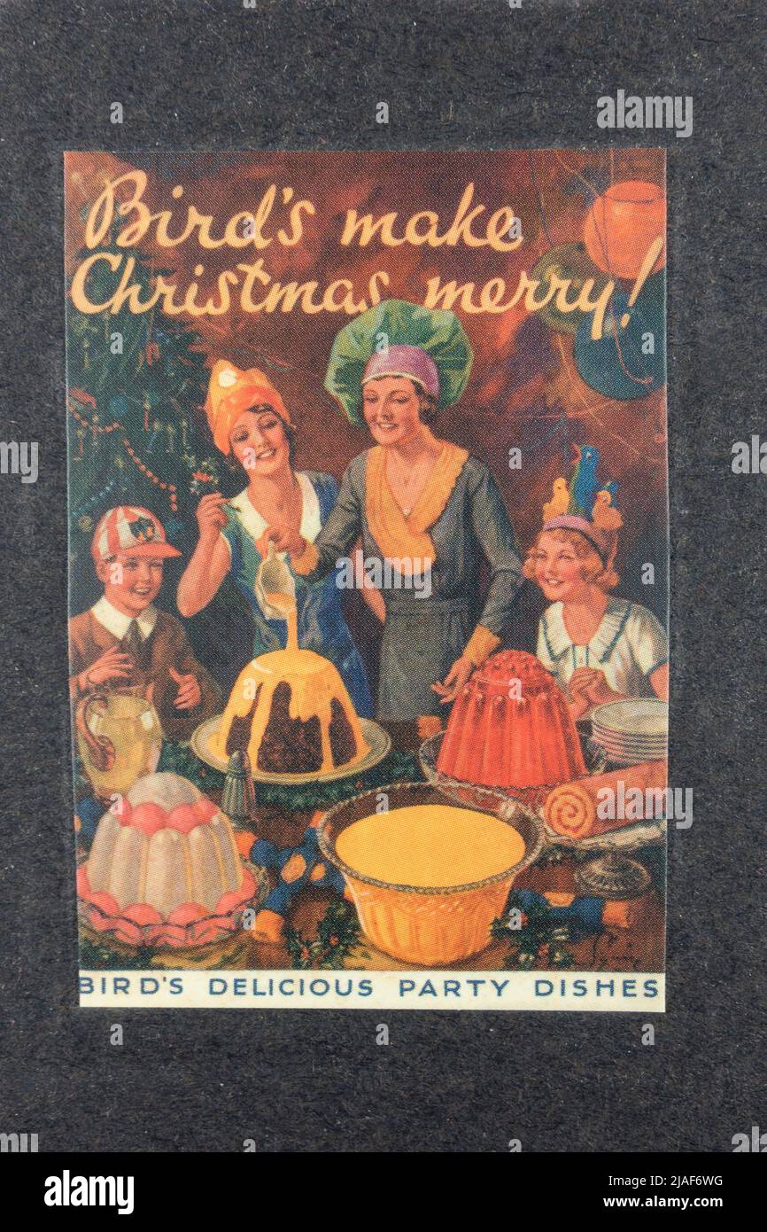 Advert for Birds dessert products, a piece of replica memorabilia related to Christmas. Stock Photo